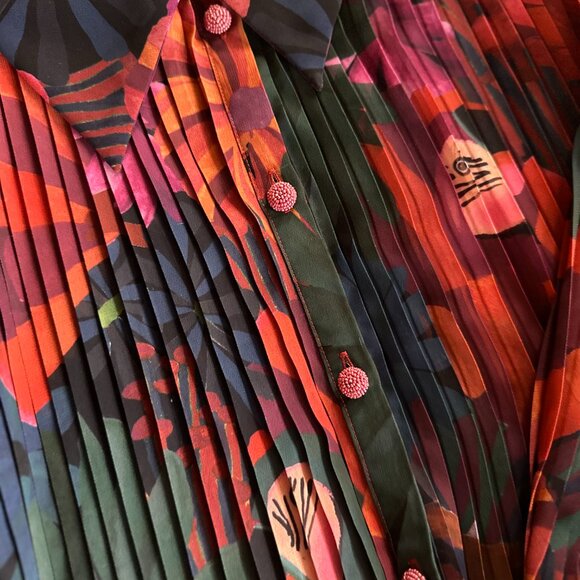 Farm Rio Pleated Button Down Blouse - Picture 3 of 3